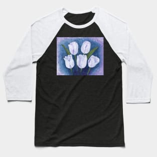White Evening Tulips on Masa Paper Baseball T-Shirt